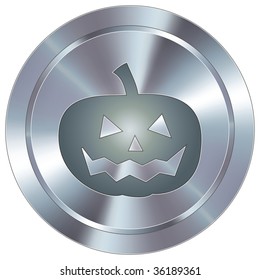 Pumpkin or halloween icon on round stainless steel modern industrial button