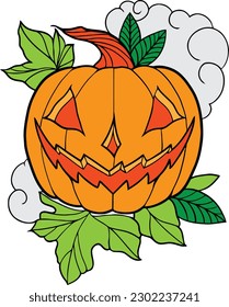 Pumpkin halloween icon, Orange pumpkin happy face vector illustration isolated on white background, Cartoon colorful illustration
