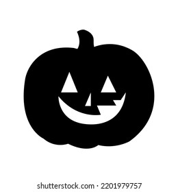 pumpkin for halloween icon, sinister smile, simple vector silhouette isolated on white