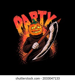 Pumpkin Halloween Illustration, Suitable for t-shirt, Apparel, Print and Merchandise Products