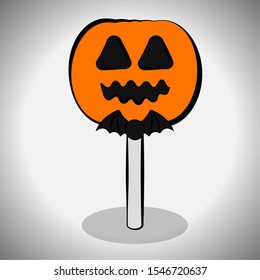 Pumpkin halloween image with a bat. Spooky halloween - Vector illustration