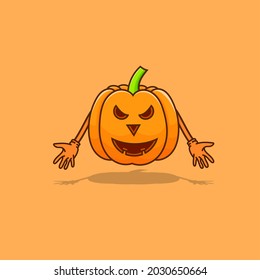 Pumpkin halloween isolated illustration vector with hand and shadow. creepy pumpkins elements illustration can use for halloween design poster, banner, flyer, infographic, mascot, web icon