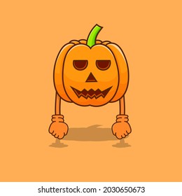 Halloween de calabaza aislada vector de ilustración con mano y sombra. la ilustración de elementos de calabazas espeluznantes puede utilizarse para el afiche de diseño de halloween, banner, volante, infografía, mascota, icono web