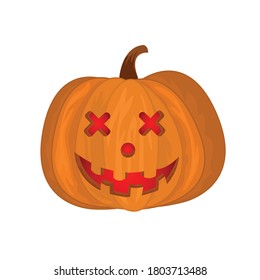 pumpkin for halloween isolated on white background. The main symbol of the holiday Happy Halloween. Orange pumpkin sticker with a smile for your design for the holiday. Vector illustration. EPS10