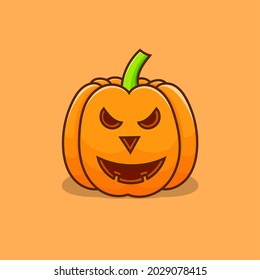 Pumpkin halloween isolated vector illustration with orange background and shadow. can use for icon, elements, mascot, sign, symbols