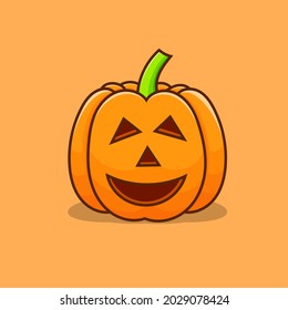 Pumpkin halloween isolated vector illustration with orange background and shadow. can use for icon, elements, mascot, sign, symbols