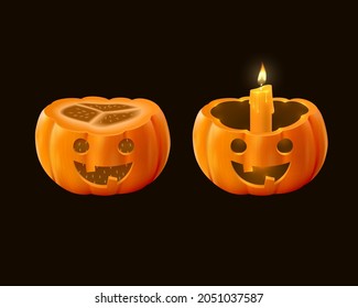 Pumpkin Halloween Jack Lantern. Realistic vector illustration.