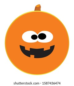 A pumpkin halloween Jack O Lantern happy smile face button isolated on a white background