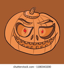 Pumpkin for Halloween. Jack-o-lantern hand drawing. Element for design on holiday.