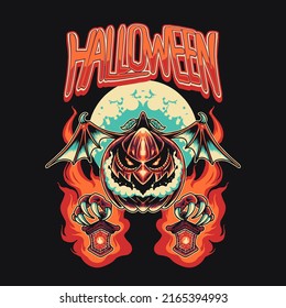 Pumpkin Halloween Lantern Vector Illustration