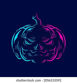 Pumpkin halloween line pop art logo. Colorful party design with dark background. Abstract vector illustration. Isolated black background for t-shirt, poster, clothing, merch, apparel, badge design