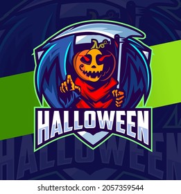 pumpkin halloween mascot character esport logo design for halloween celebration and game logo