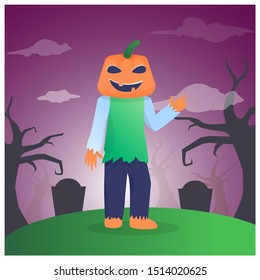 Pumpkin Halloween monster costum illustration