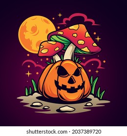 Pumpkin halloween mushroom vector illustration