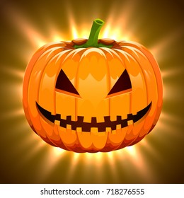 Pumpkin for Halloween on magic light background. Vector illustration
