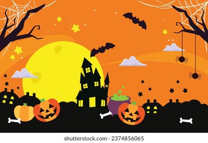 Halloween de calabaza con ilustración de fondo naranja y negro 