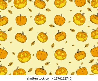 pumpkin halloween pattern on background. Vector illustration.