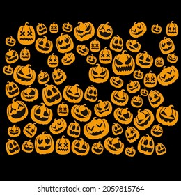 Pumpkin halloween pattern on black background. Vector illustration 