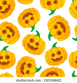 Pumpkin halloween pattern. Vector illustration on white background.