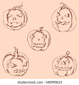 Pumpkin for Halloween. Pencil drawing by hand. Vintage colors. Vector