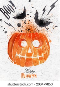 Pumpkin halloween poster with lettering stylized drawing retro style