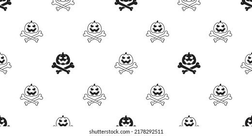 pumpkin Halloween seamless pattern crossbones vector wave scarf isolated repeat wallpaper ghost tile background gift wrapping paper illustration icon symbol cartoon doodle design