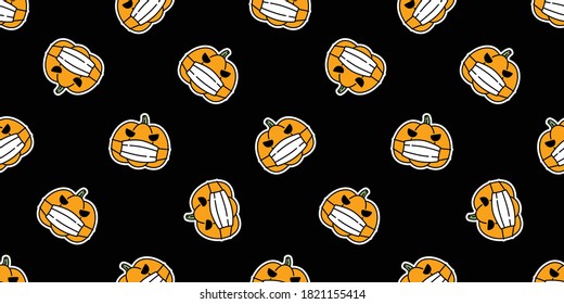 pumpkin Halloween seamless pattern face mask vector covid 19 coronavirus cartoon ghost scarf isolated tile background repeat wallpaper icon illustration doodle design