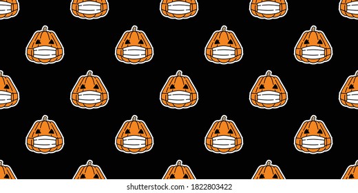pumpkin Halloween seamless pattern face mask vector covid 19 coronavirus cartoon ghost tile background repeat wallpaper scarf isolated icon illustration doodle design