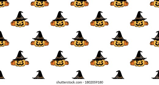 pumpkin Halloween seamless pattern vector witch hat ghost cartoon scarf isolated repeat wallpaper tile background illustration icon symbol doodle design