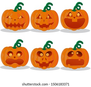 Pumpkin Halloween set with 6 different types of faces