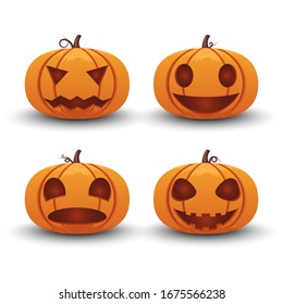 Pumpkin halloween set different emotion isolated on white background, vector illustration