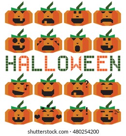 pumpkin halloween set different emotion on the white background