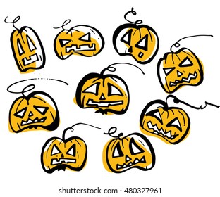 pumpkin halloween set different emotion on the white background