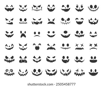 Pumpkin Halloween smile. Black Halloween face icon set. Spooky pumpkin smile on white background. Design for the holiday Halloween. Vector illustration.