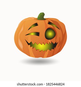 Pumpkin for Halloween. Smiling scary pumpkin with the light inside. Carved pumpkin