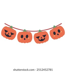 Imagem de desenho animado de vetor de luz de corda de Halloween de abóbora isolada em um fundo branco.