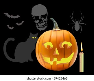 Pumpkin Halloween stuff on a black background