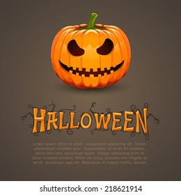 Pumpkin for Halloween with text. Vector background
