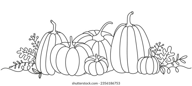 Halloween de calabaza, acción de gracias, ilustración vectorial de la línea de otoño