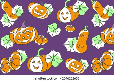 
Pumpkin halloween thanksgiving seamless pattern, cute pumpkin catroon hand drawn background, great for seasonal textile prints, packaging, holiday banners, backdrops or wallpapers - surface vector