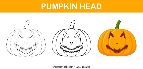 Pumpkin Halloween tracing and coloring worksheet for kids