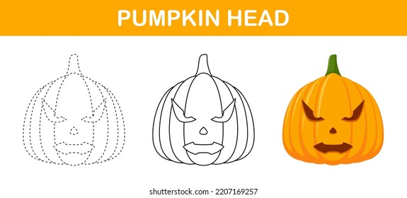 Pumpkin Halloween tracing and coloring worksheet for kids