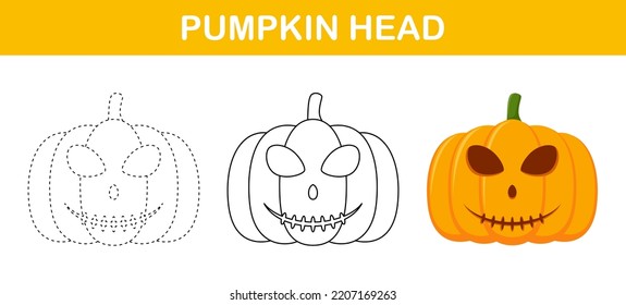 Pumpkin Halloween tracing and coloring worksheet for kids