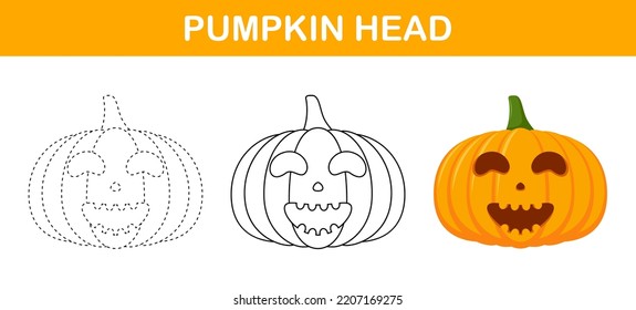 Pumpkin Halloween tracing and coloring worksheet for kids