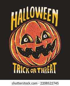 Pumpkin halloween trick or threat illustration