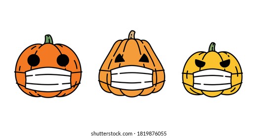 pumpkin Halloween vector icon covid19 face mask corona virus logo symbol character cartoon ghost illustration doodle design