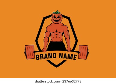 pumpkin Halloween vector icon holding barbell