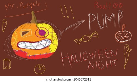 Pumpkin halloween vector street art style
