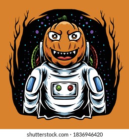 pumpkin halloween wearing astronout costume illustration