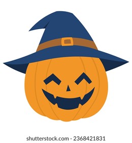 pumpkin halloween wearing witch hat illustration